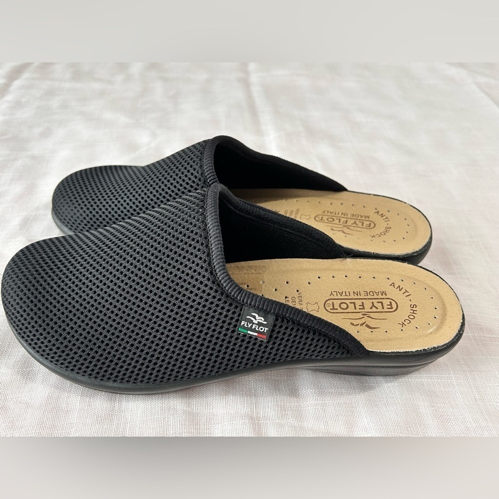 FLY FLOT black mesh Italian Clogs - Picture 5 of 7